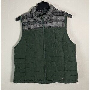 Ruff Hewn Green, Black and White Quilted Vest Sz XL Full Zip Pockets